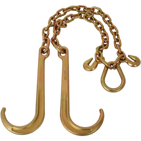 5/16 in. x 2 ft. G70 V-Bridle Tow Chain for Flatbed Truck and Trailer Recovery, 4700 lbs. WLL w/ J Hooks