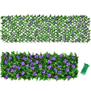 1-Piece 79 in. L x 39 in. W Willow and Polyester Garden Fence with Purple Flower