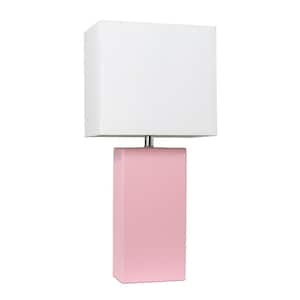 21 in. Modern Pink Leather Table Lamp with White Fabric Shade