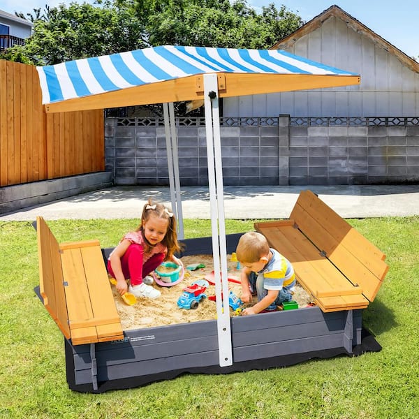 SVOPES Wooden Sandbox with Canopy, 4 ft. W x 3 ft. L Sandbox, Sand