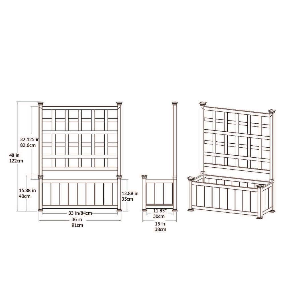 White Vinyl Outdoor Planter Box with Trellis