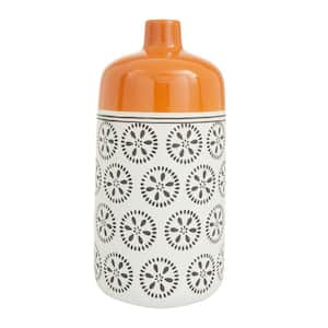 15 in. White Ceramic Floral Decorative Vase with Orange Tops