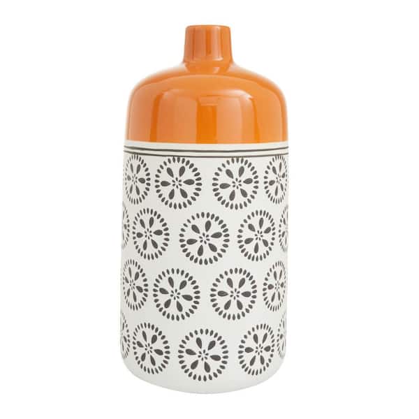 Novogratz 15 in. White Ceramic Floral Decorative Vase with Orange Tops