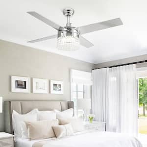 Marchand 48 in. Chrome Downrod Mount Crystal Chandelier Ceiling Fan with Light and Remote Control
