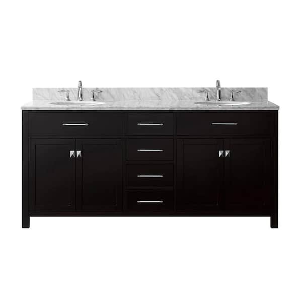 Virtu USA Caroline 72 in. W Bath Vanity in Espresso with Marble Vanity Top in White with Round Basin