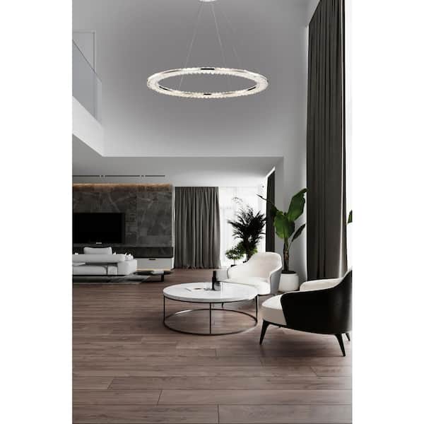 Nova 48-Watt 1-Light Polished Nickel Traditional Integrated LED Pendant Light with K9 Crystal