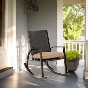 Traditions Aluminum Outdoor Rocking Chair with Tan Cushions