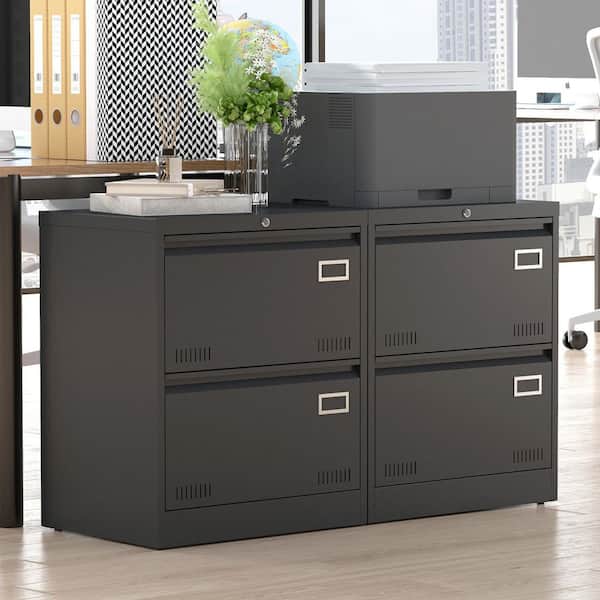 Boyel Living 2-Drawer Black Metal 23.62 in. W Vertical File Cabinet with Lock