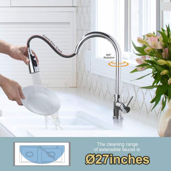 Single-Handle Pull-Down Sprayer Kitchen Faucet with Stream and PowerSpray Mode in Polished Chrome