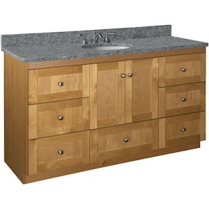 Shaker 60 in. W x 21 in. D x 34.5 in. H Bath Vanity Cabinet without Top in Natural Alder