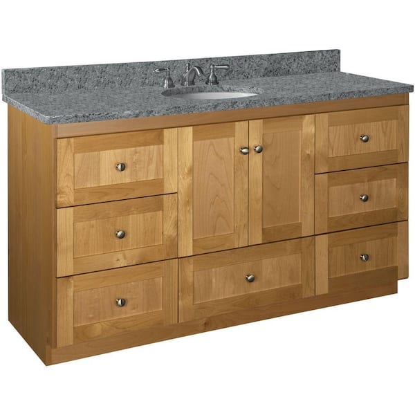 Simplicity by Strasser Shaker 60 in. W x 21 in. D x 34.5 in. H Bath Vanity Cabinet without Top in Natural Alder