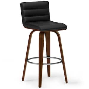 Simpli Home Roland 38.4 in. H in Black Faux Leather Bar Stool