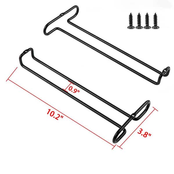 10.2 in. Under Cabinet Wine Glass Rack and Stemware Rack for Kitchen and Bar Stemware Storage, Black (2-Pack)