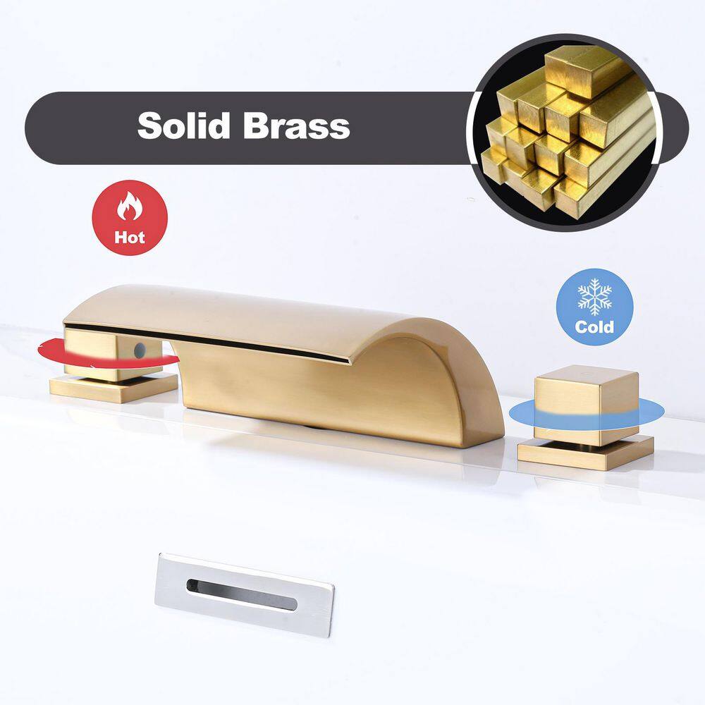 Brushed Gold Brass Double Handle Roman Tub Faucet