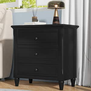 Black Modern 3-Drawer 28 in. W Nightstand