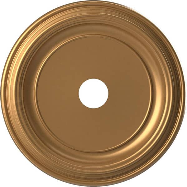 Ekena Millwork 22 in. O.D. x 3-1/2 in. I.D. x 1-1/2 in. P Traditional Thermoformed PVC Ceiling Medallion in Bright Coat Gold