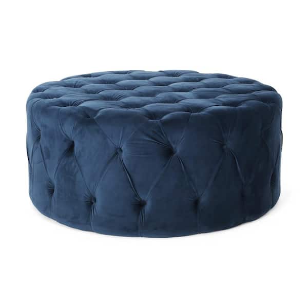 Unbranded Metal Outdoor Ottoman with Metal Frame and CushionGuard, Blue Cushion