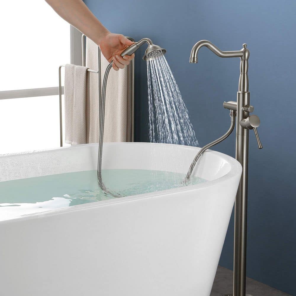 Brushed Nickel Freestanding Tub Faucet with Hand Shower