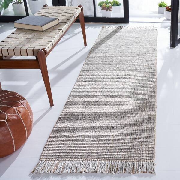 Natural Fiber Silver/Beige 2 ft. x 14 ft. Woven Thread Runner Rug