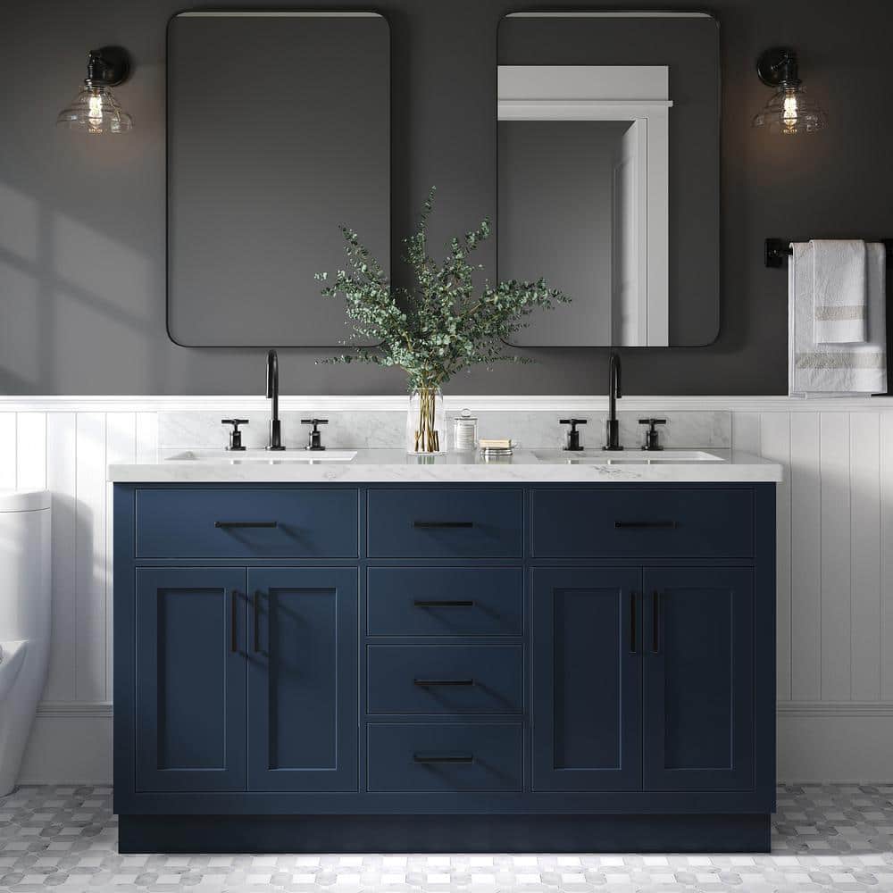 Midnight Blue 60'' Double Freestanding Hardwood Vanity Base