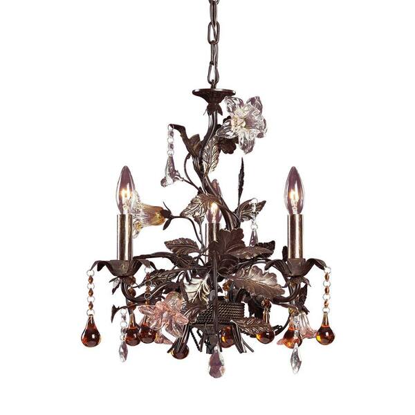 Titan Lighting Cristallo Fiore 3-Light Ceiling Deep Rust Chandelier