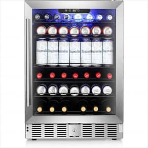 24.33 in. Single Zone 56 Bottles or 160 Cans Freestanding/Built-In Beverage and Wine Cooler Stainless Steel in Silver