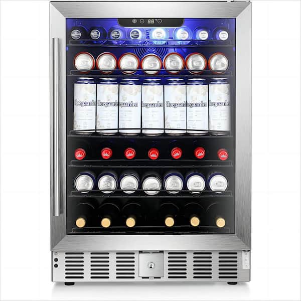 24.33 in. Single Zone 56 Bottles or 160 Cans Freestanding/Built-In Beverage and Wine Cooler Stainless Steel in Silver