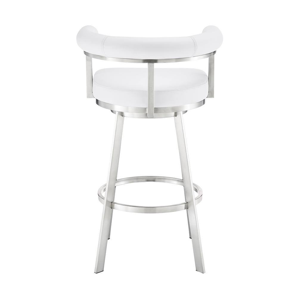 White Faux Leather Swivel Counter Stool with Brushed Stainless Steel Frame