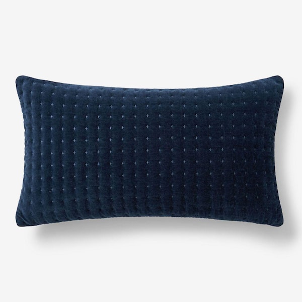 Legends Luxury Tufted Stitch Velvet Decorative Navy 12 in. L x 21 in. W Throw Pillow Cover