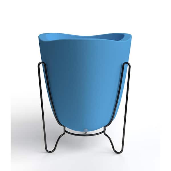 FLORIDIS Tryas Medium Blue Resin and Metal Pot Planter (2-Piece)