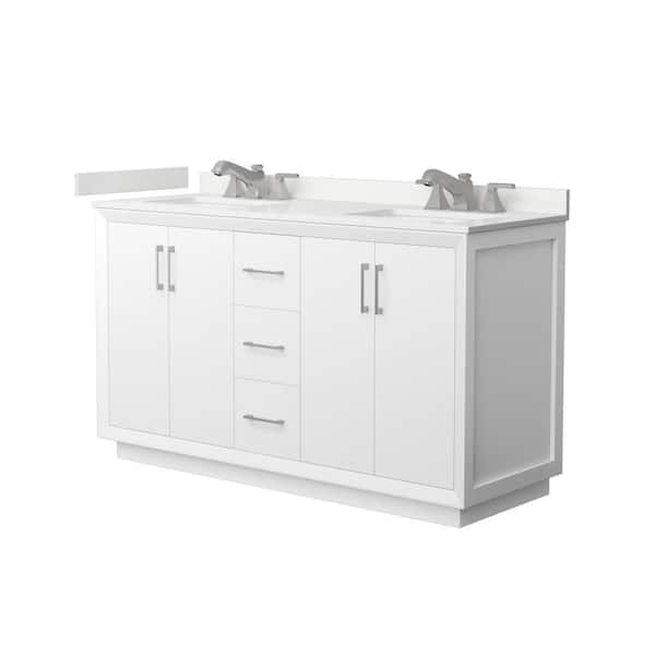 Wyndham Collection Strada 60 in. W x 22 in. D x 35 in. H Double Bath Vanity in White with White Quartz Top
