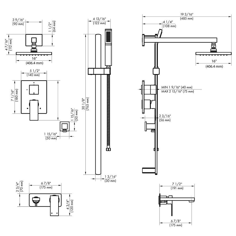 Chrome Wall Mounted Shower System with Adjustable Oversized Head
