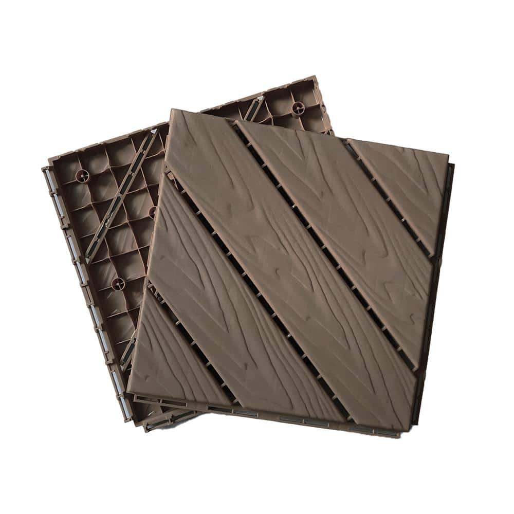 1 ft. x 1 ft. Plastic Composite Deck Tile in Dark Brown, Resist Rust, Water