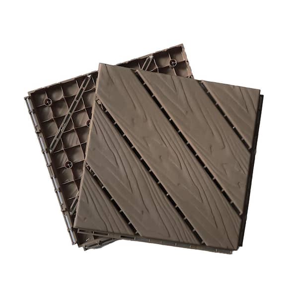 Unbranded 1 ft. x 1 ft. Plastic Composite Deck Tile in Dark Brown, Resist Rust, Water, Easy to DIY and Maintain(35 per Case)