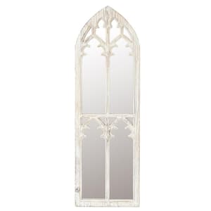 38 in. x 12.2 in. Rustic Arch Framed Weathered White Wood Cathedral Decorative Wall Mirror