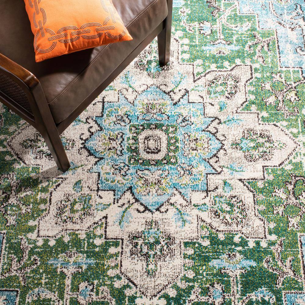 Madison Green and Turquoise Stain-Resistant Area Rug