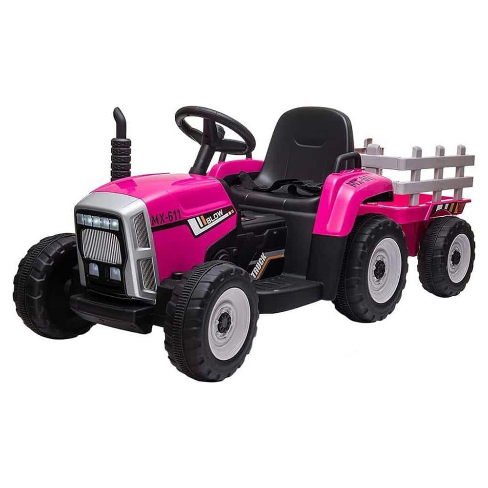 Garvee 12V Ride on Tractor, Electric Vehicle Toy with Trailer and
