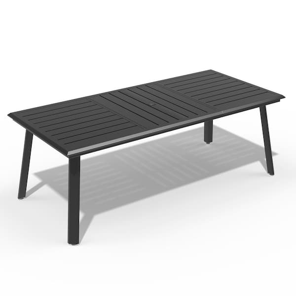 82.7 in. Patio Rectangular Aluminum Outdoor Dining Table in Glossy Black with Umbrella Hole
