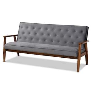 Sorrento 71.3 in. Gray/Brown Polyester 3-Seater Cabriole Sofa with Square Arms
