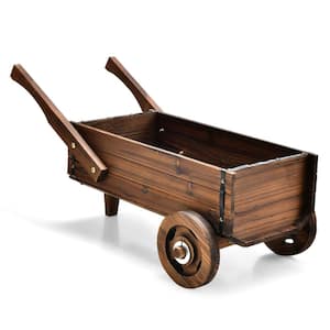 32 in. L x 15.5 in. W x 15 in.H Decorative Wagon Cart Plant Flower Pot Stand Wooden Raised Garden Planter Box