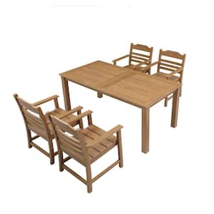 5-Piece Outdoor Serving Bar Set, 4 Dining Chairs and a Table, Backyard Conversation Garden Poolside Balcony, Teak