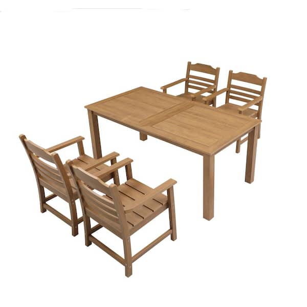 Unbranded 5-Piece Outdoor Serving Bar Set, 4 Dining Chairs and a Table, Backyard Conversation Garden Poolside Balcony, Teak