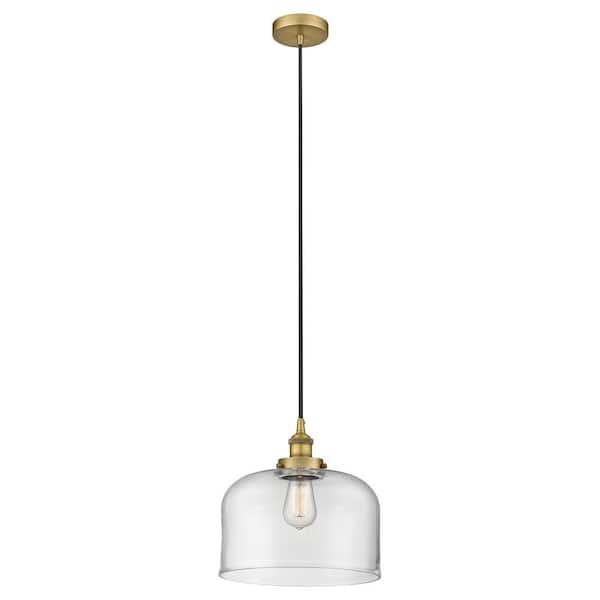 Bell 60-Watt 1-Light Brushed Brass Standard Mini Pendant Light with Clear Glass Shade, No Bulbs Included