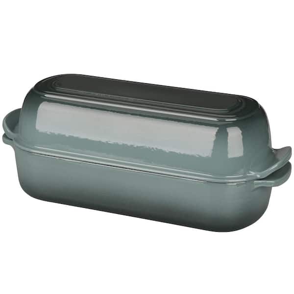 12.5 in. L x 5.5 in. W 5 qt. Enameled Cast Iron Loaf Pan with Lid for Homemade Sourdough Bread Baking, Slate (1-Pack)