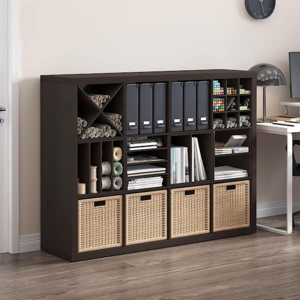 Furinno CUBICLE 12.9 in. Tall Dark Oak Wood 3-Shelf Bookcase
