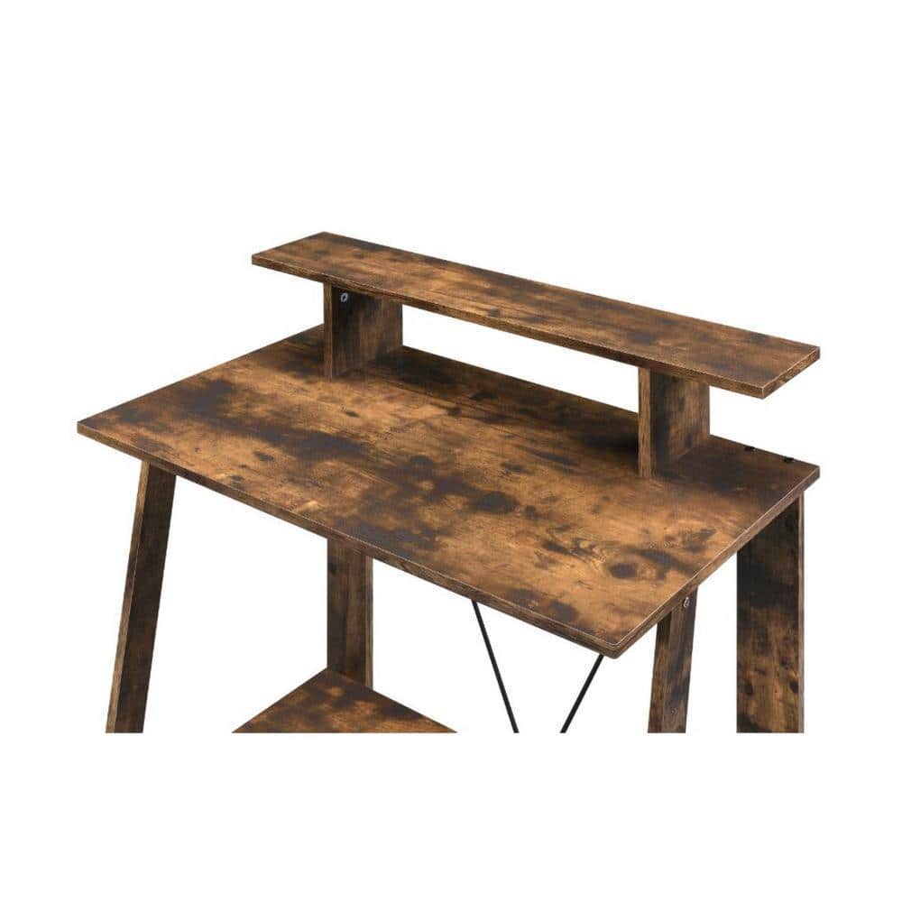 Weathered Oak and Black Adjustable Height Desk with Hutch