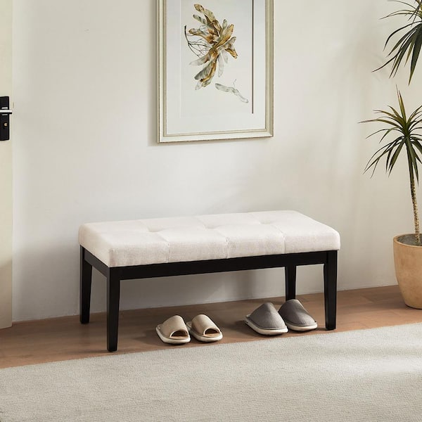 GOOD & GRACIOUS Upholstered 42 ft. x 20 ft. Beige Polyester Blend Bedroom Bench with Rubberwood Leg