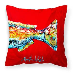 14 in. x 14 in. Multi-Color Lumbar Outdoor Throw Pillow Red Fish Alphonzo Tail Canvas