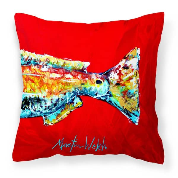 Caroline's Treasures 14 in. x 14 in. Multi-Color Lumbar Outdoor Throw Pillow Red Fish Alphonzo Tail Canvas
