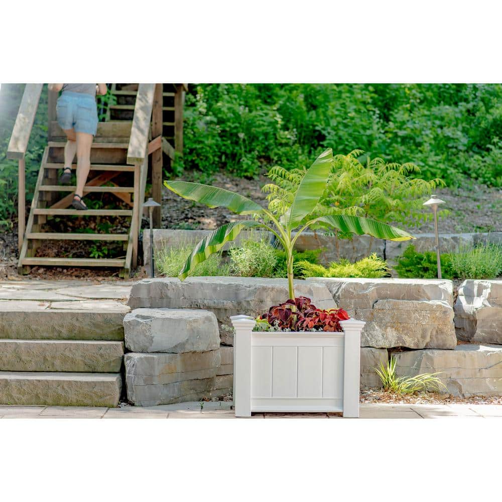 Classic White Vinyl Outdoor Planter Box with Decorative Caps